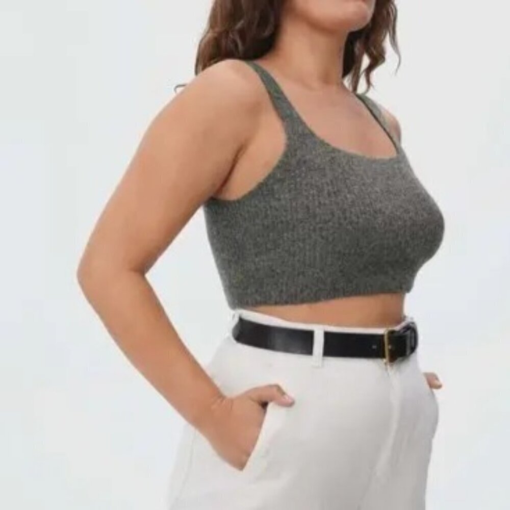 Everlane Womens The Cozy-Stretch Crop Tank~Size L~Charcoal Grey Wool L15 11